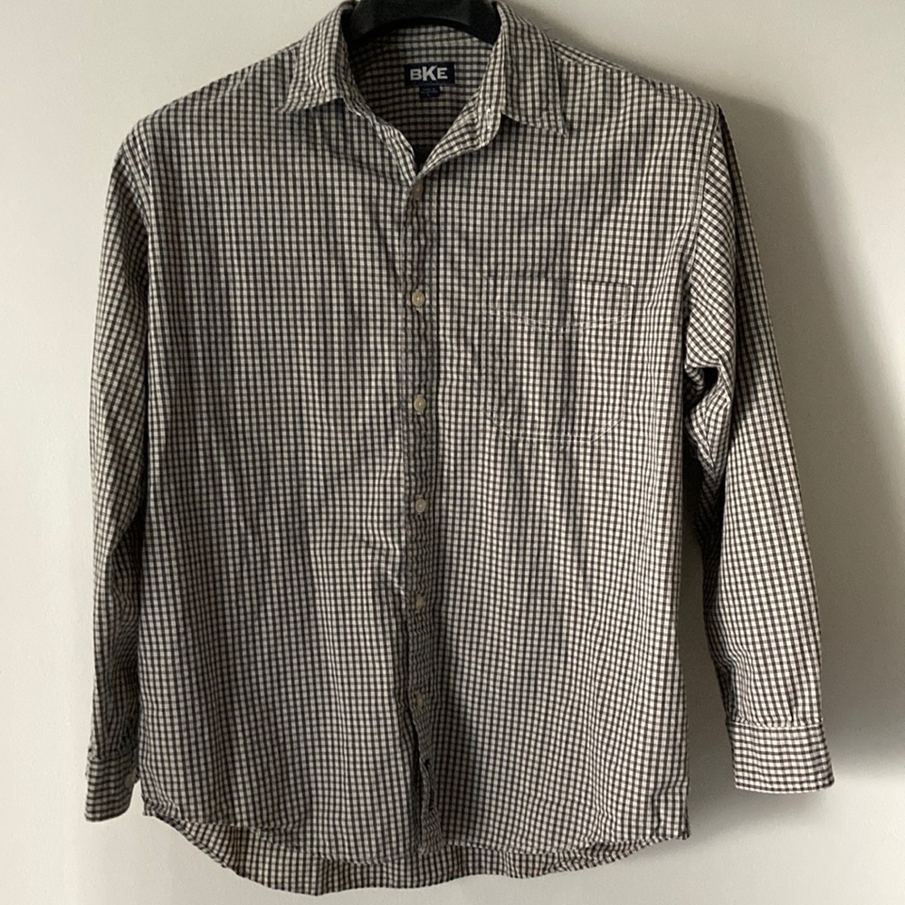 BKE Longsleeve Button down shirt, size Large, black/tan small checks, never worn